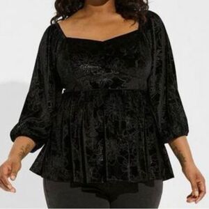 Torrid Gothic Deep Black with Floral Design Velvet Corset Peplum Top NWT 3X